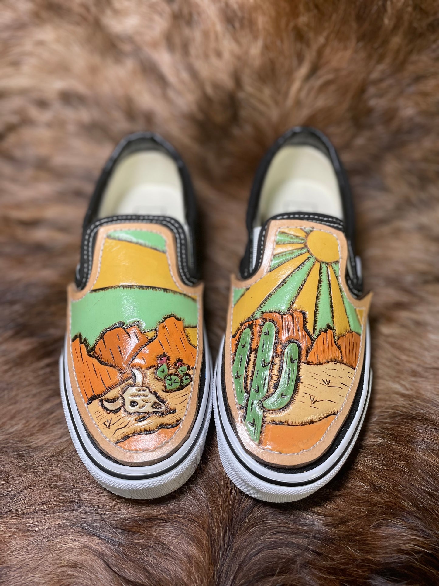 Desert Vista Tooled Leather Slip-Ons