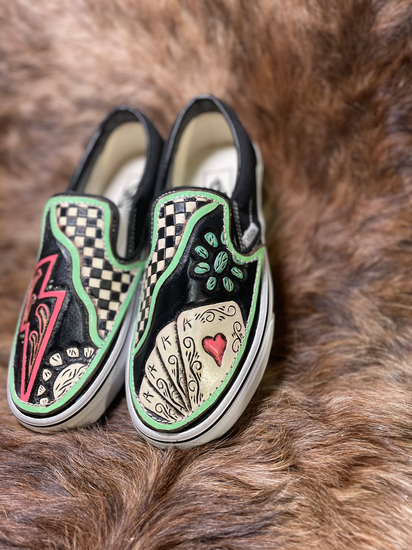 Wild Card Custom Tooled Leather Slip-Ons