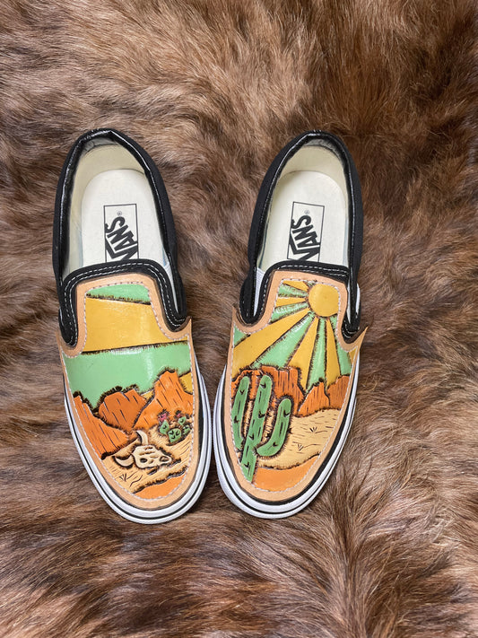 Desert Vista Tooled Leather Slip-Ons