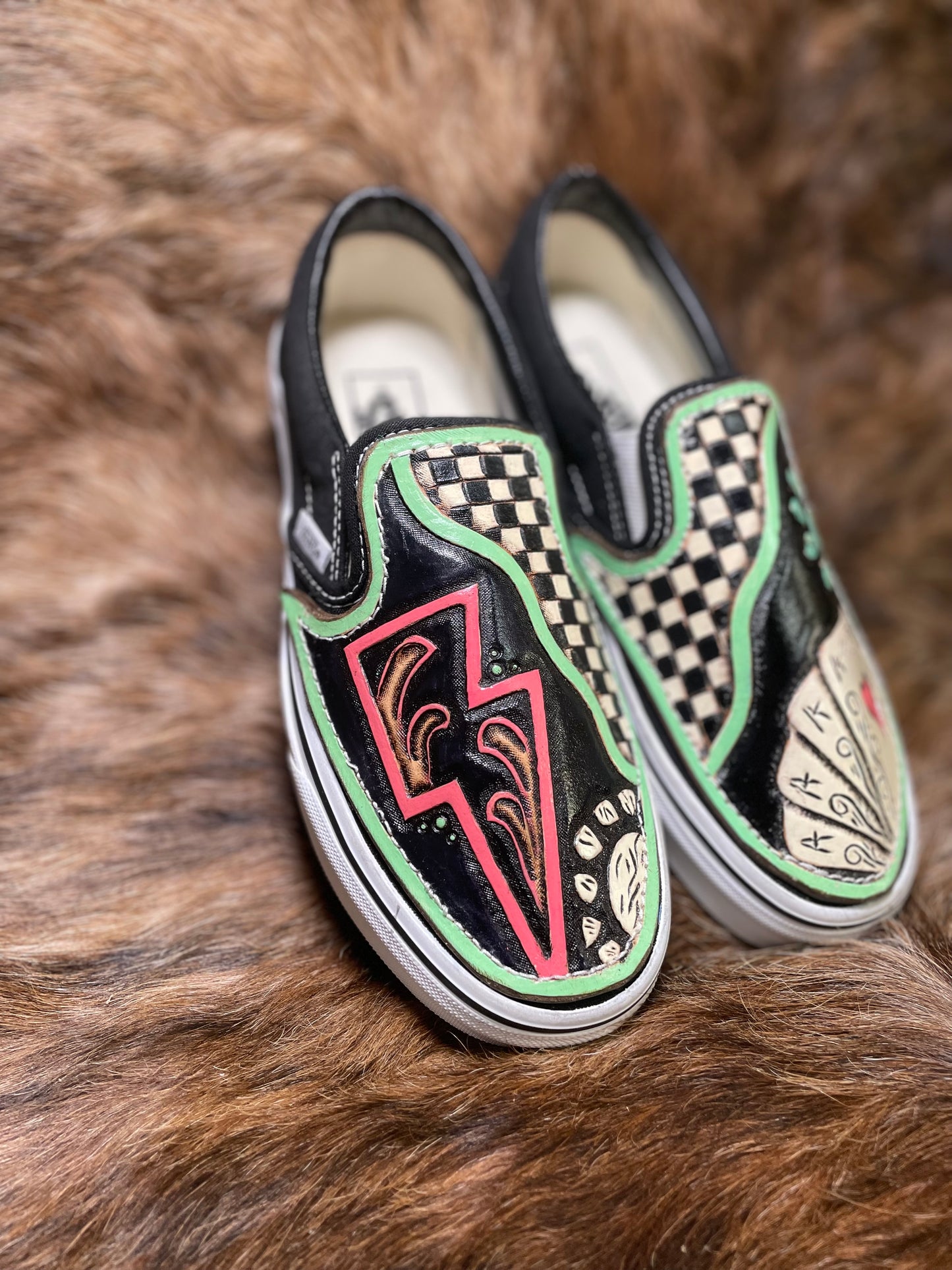 Wild Card Custom Tooled Leather Slip-Ons