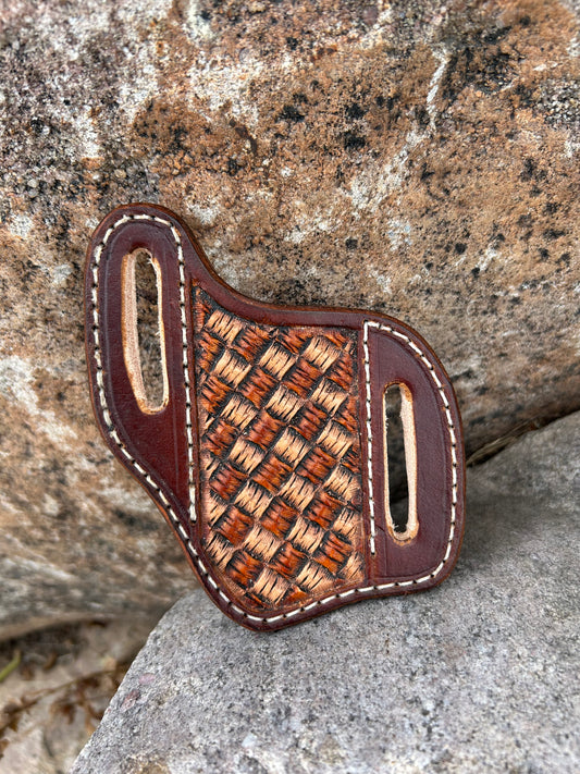 Hand Tooled Basketweave Knife Sheath
