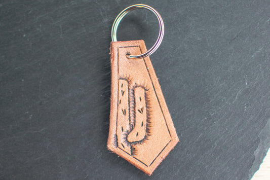 Cactus Tooled Leather Keychain