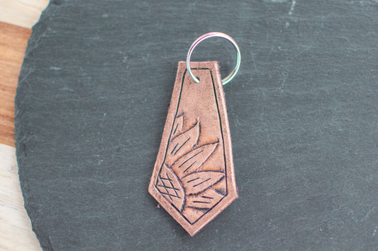 Sunflower Tooled Leather Keychain