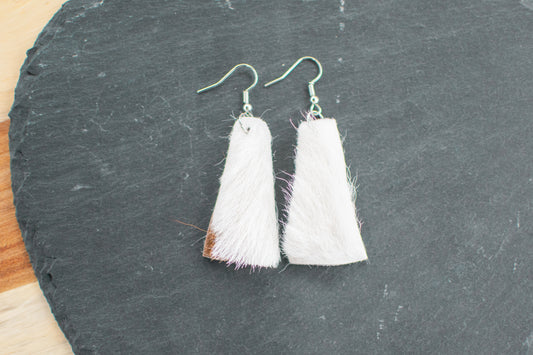 White with a Smidge of Brown Cowhide Earrings