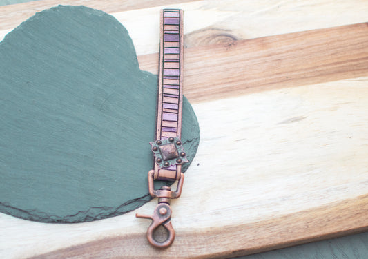 Purple Striped Tooled Leather Keychain Wristlet