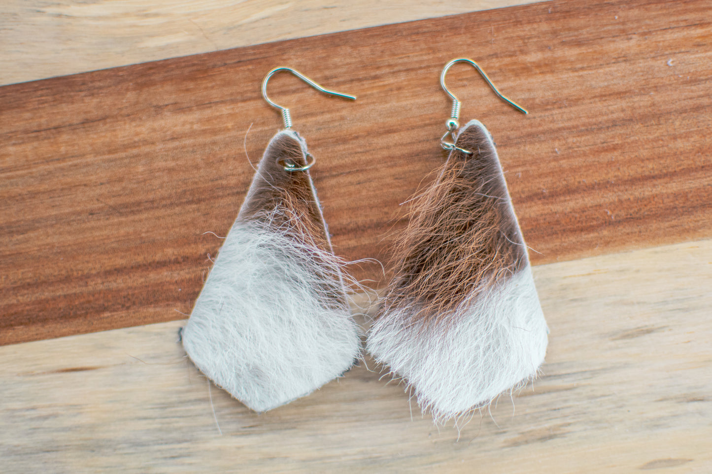 Brown and White Cowhide Earrings